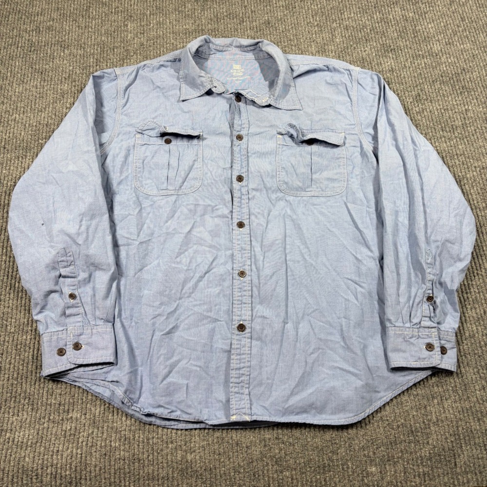 Faded Glory Shirt Mens XL Blue Long Sleeve Button Up Utility Cotton Workwear